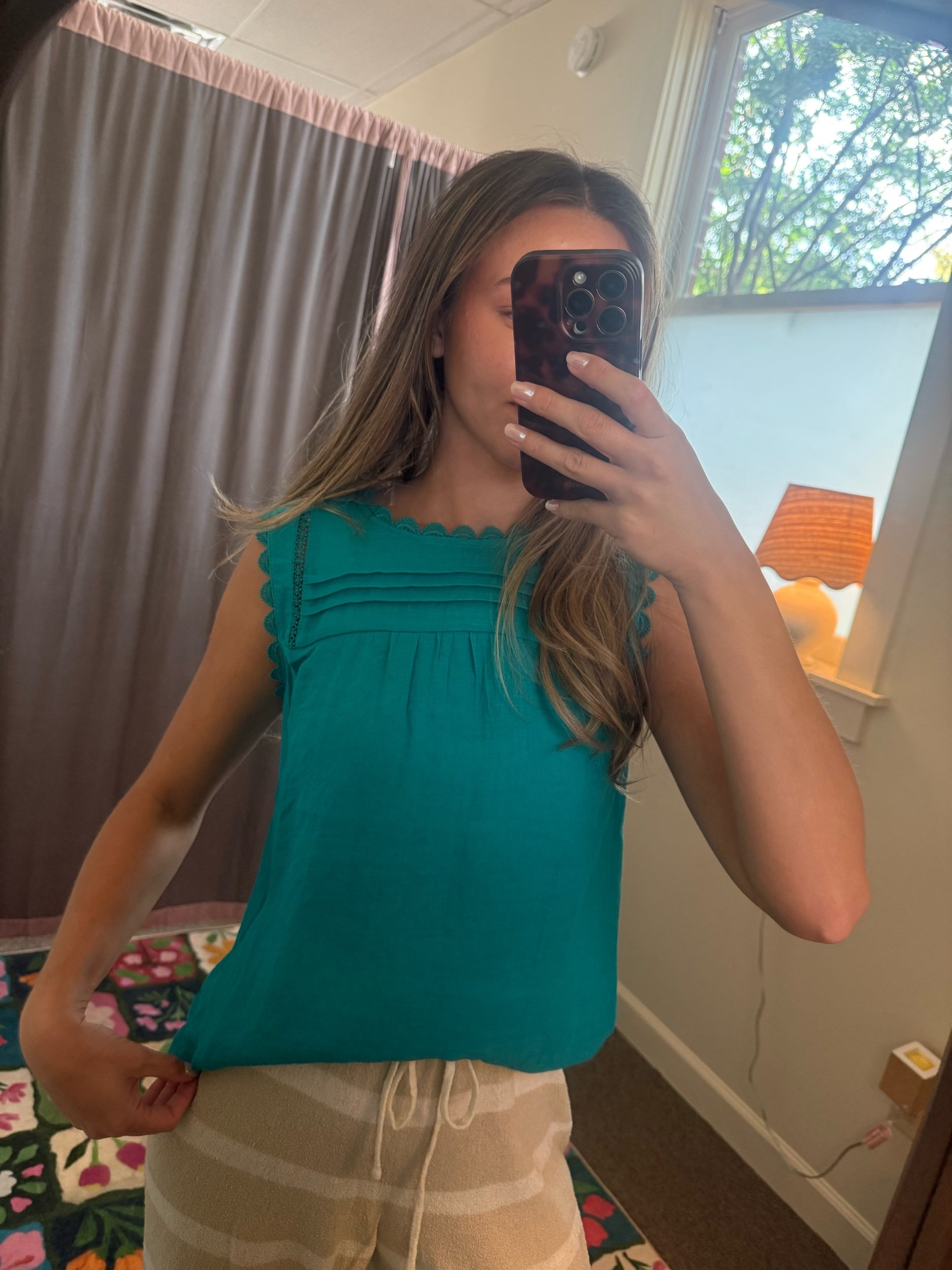 Lace-Trimmed Sleeveless Blouse