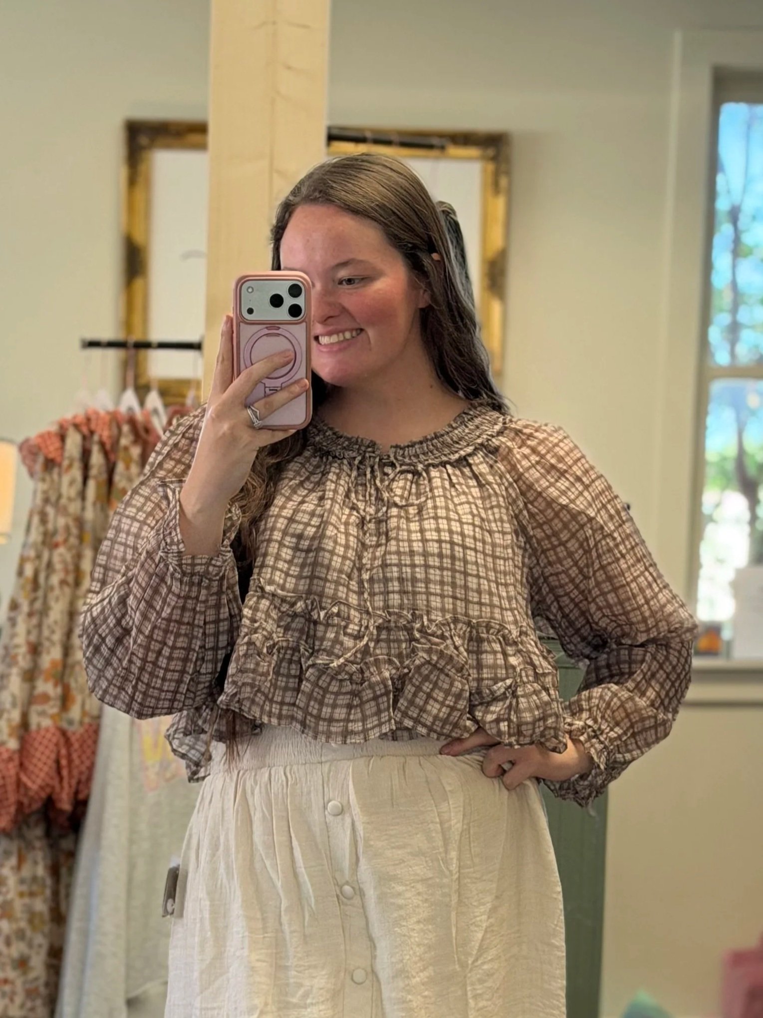 Elegant Plaid Ruffle Blouse