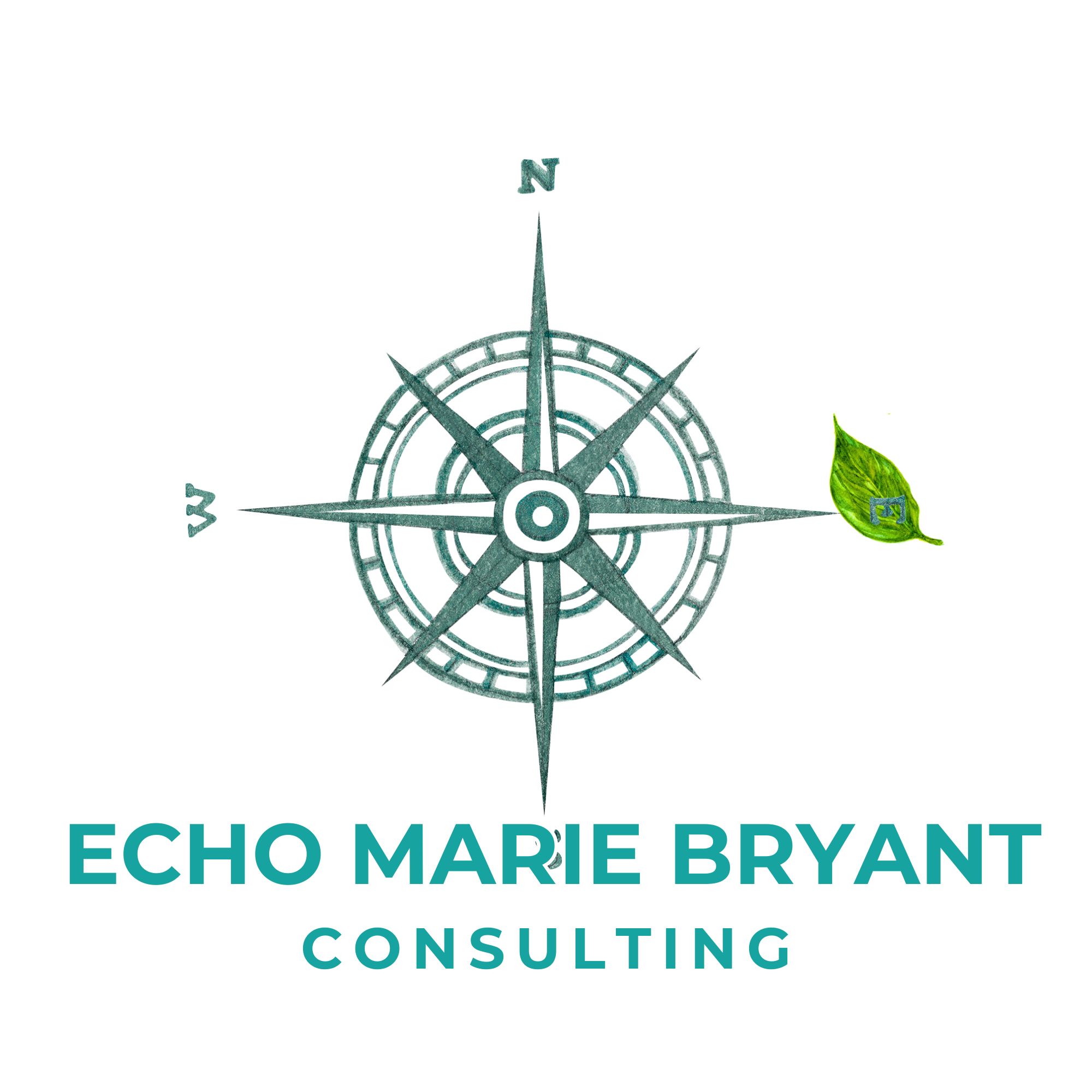 Text reading 'Echo Marie Bryant' with a logo of a compass and a green leaf.