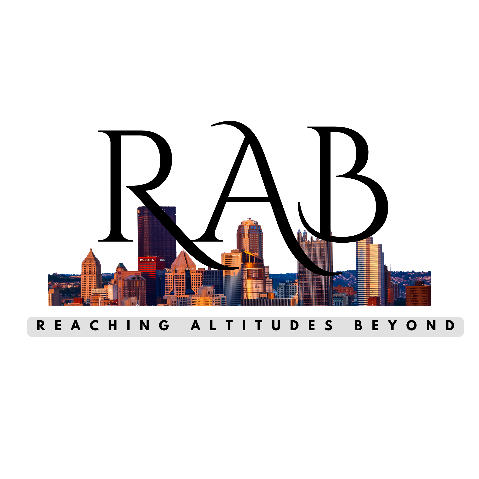 A city skyline with tall buildings at sunset, overlaid with large black text that reads 'READ' and a subtitle 'REACHING ALTITUDES BEYOND'.
