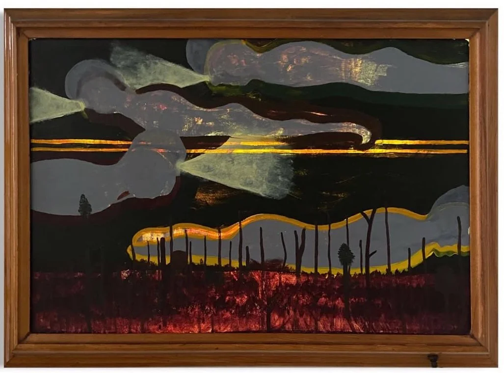 "Drivers", acrylic on printed canvas, wood frame, wired lighting, 27.5 x 19.5in