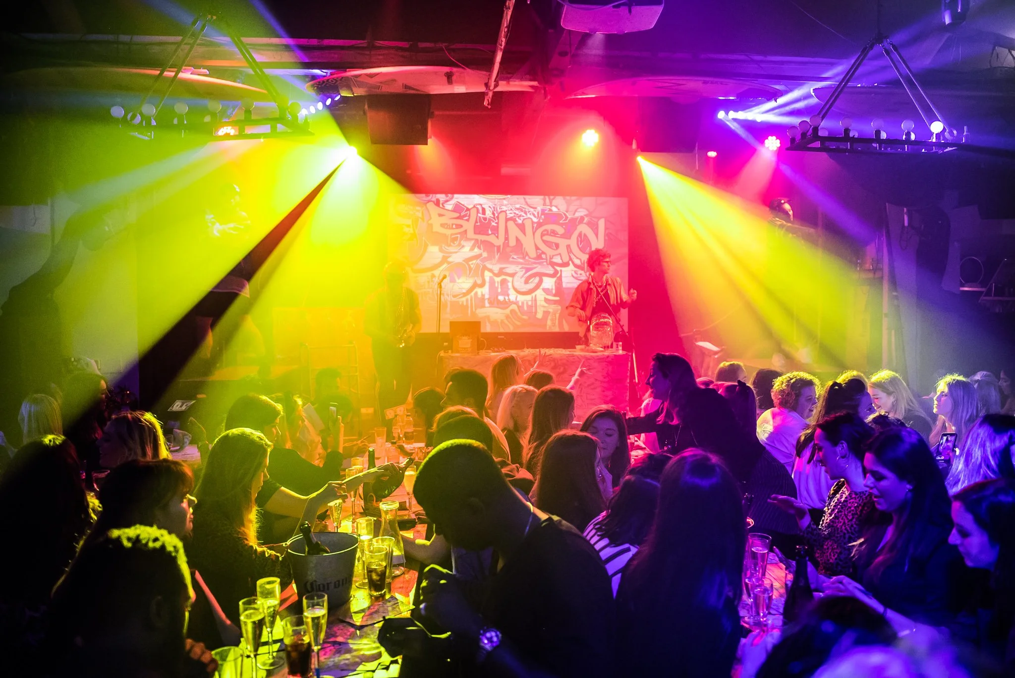Coloured stage stage lights at the best bingo party in Portsmouth and the UK
