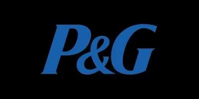 Procter & Gamble logo in blue text on a black background.
