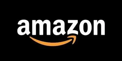 Amazon logo with white text and orange arrow on a black background.
