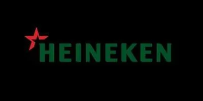 Heineken logo with a red star and green text on a black background.