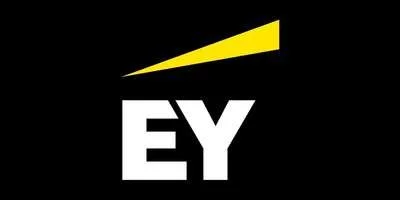 EY logo with black background and yellow underline
