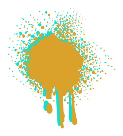 Abstract paint splash with turquoise and gold colors