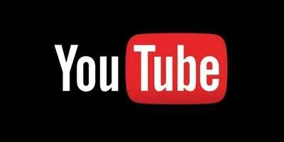 YouTube logo with white text and red play button icon on a black background.