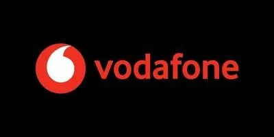 Red and white Vodafone logo on a black background.