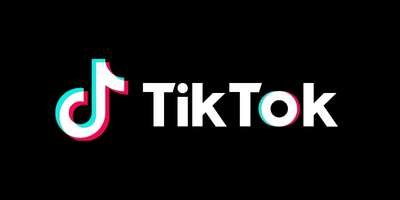 TikTok logo with the brand name in white text on a black background.