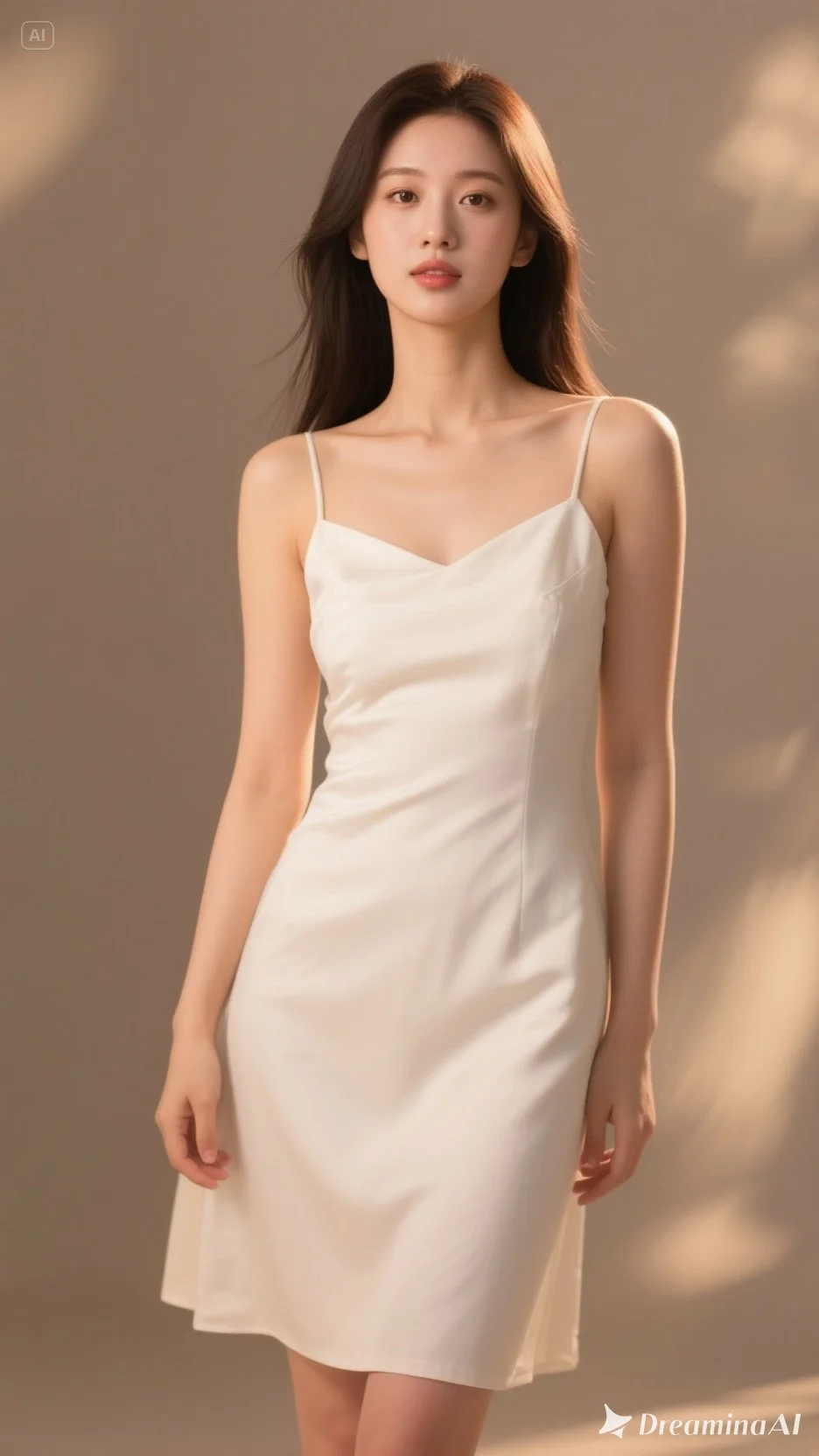 흰색 슬립 드레스를 입은 여성의 초상화