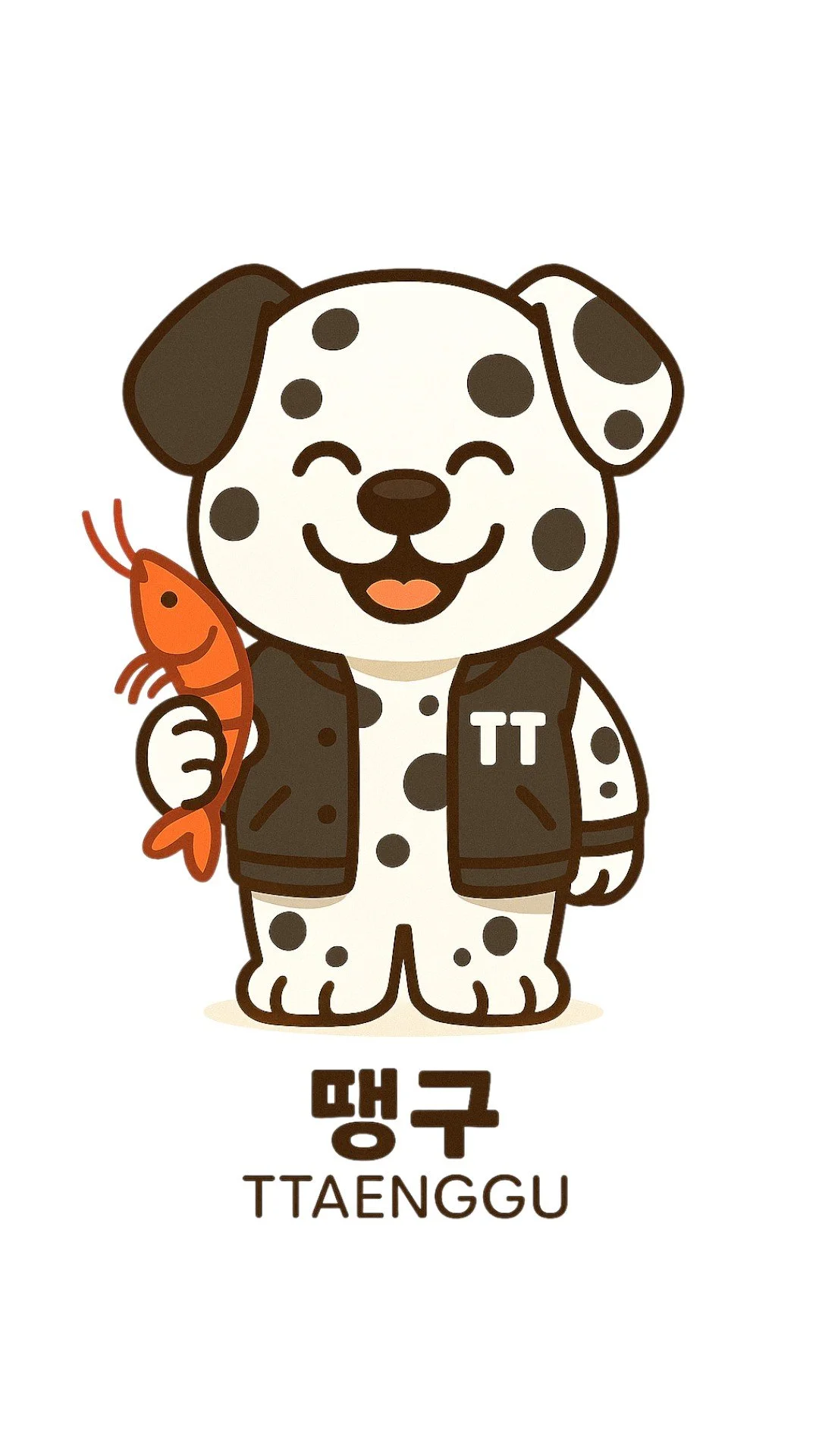 귀여운 강아지 캐릭터가 배경 없이 웃으며 셀카봉 같은 것을 들고있으며 '땡구'와 'TT'라는 글자가 적혀있음.