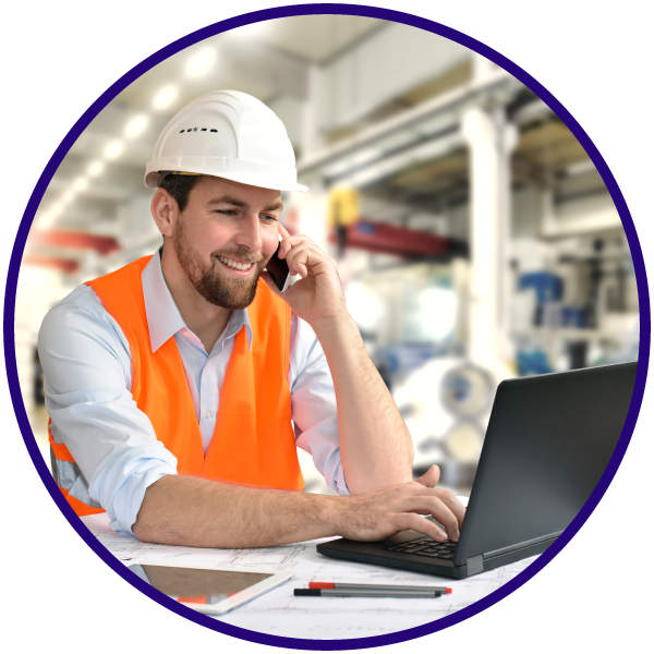 Manager reviewing construction site safety plans.