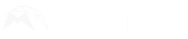 The MOODRO logo featuring a stylized mountain with geometric lines and the brand name in bold white letters on a black background.
