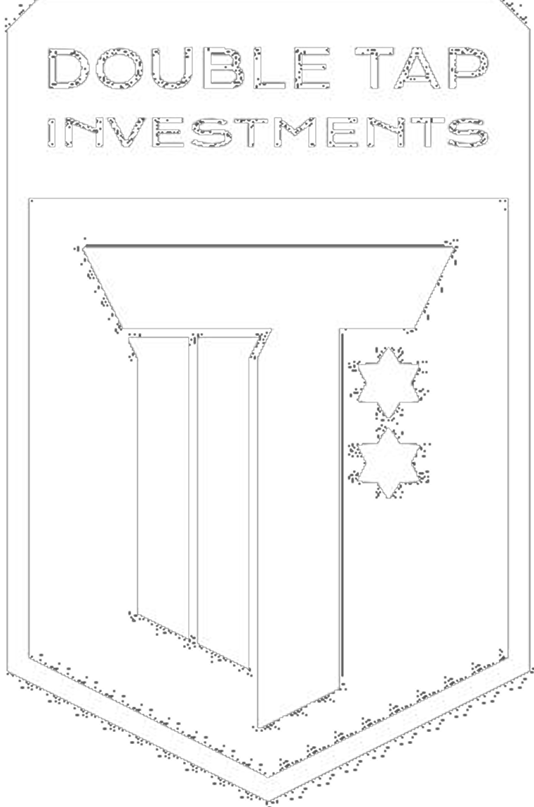 Logo with the text 'Double Tap Investments' above an open briefcase with two stars to the right.