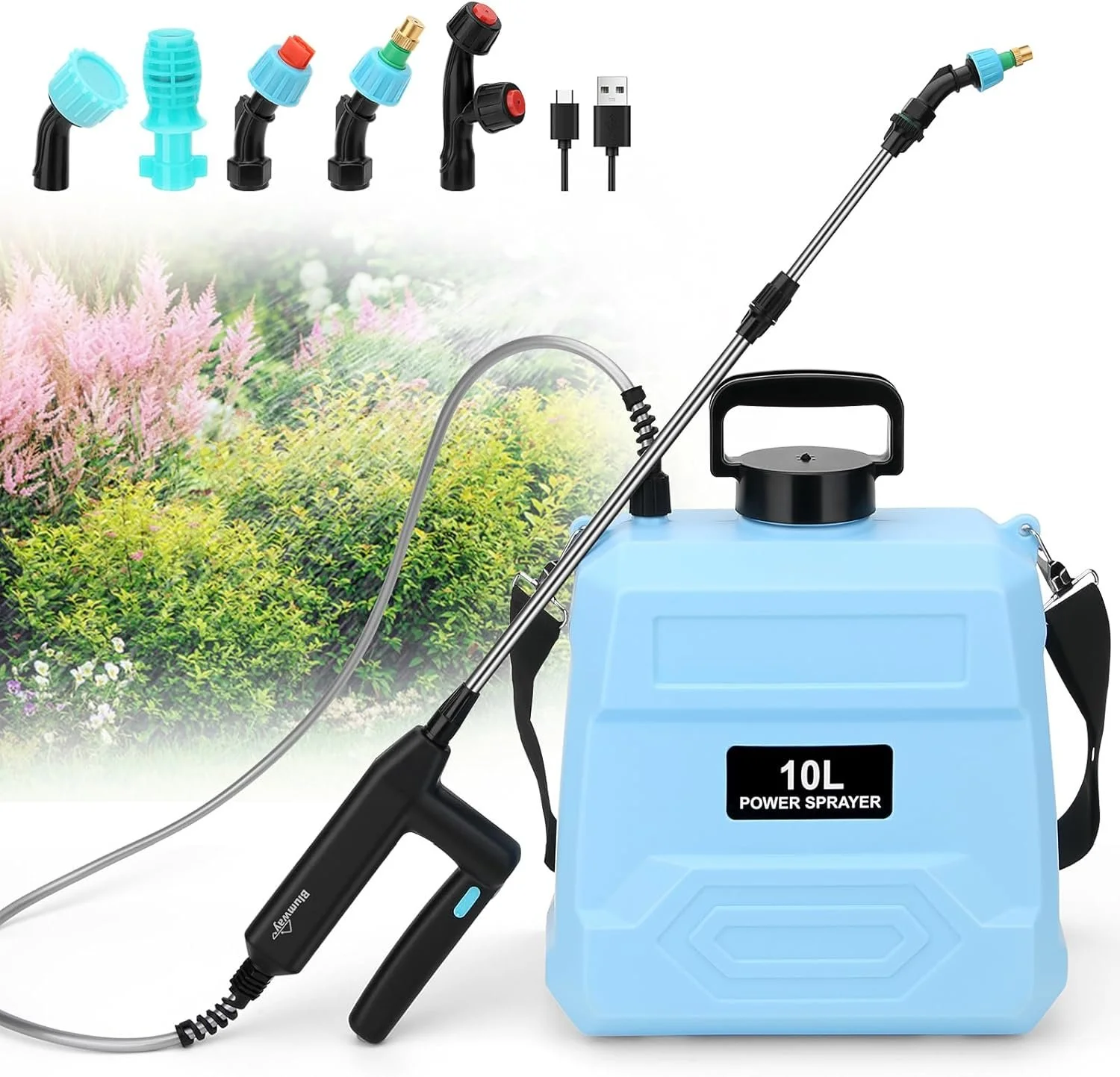 Battery Powered Sprayer 2.5 Gallon, 7.4V Powerful Electric Sprayer with 5 Mist Nozzles, Rechargeable Handle, Retractable Wand,  Sprayer