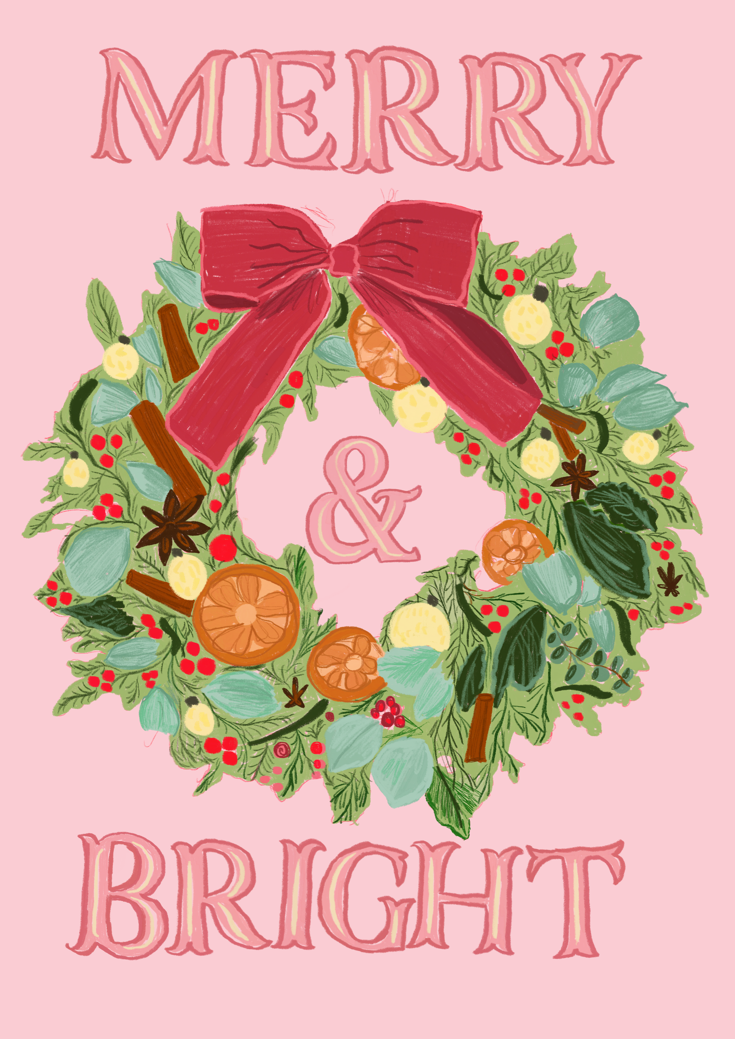 a holiday wreath that says merry and bright 