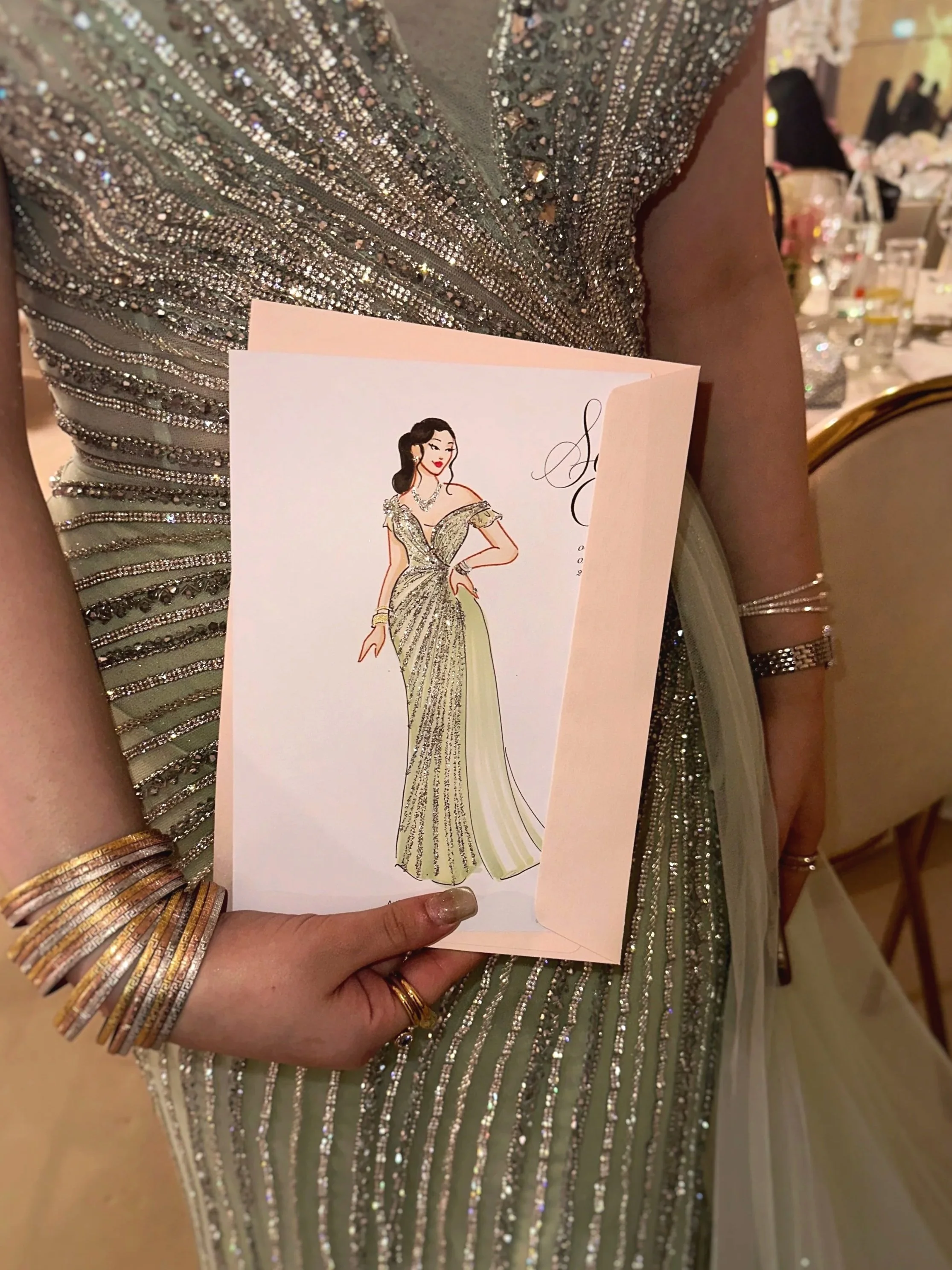 Fashion portrait sketch created during UAE wedding