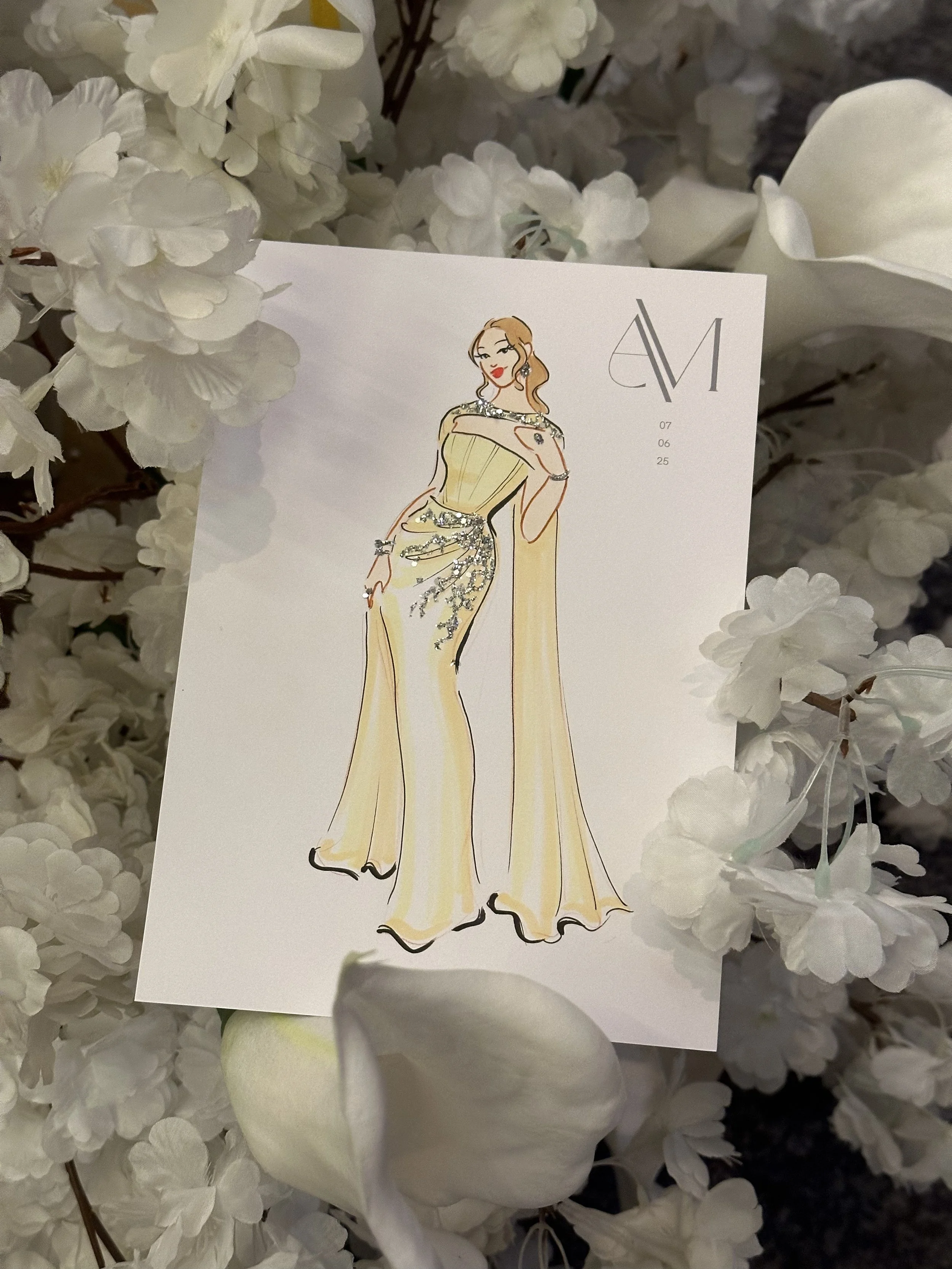 Fashion portrait sketch of woman created during wedding