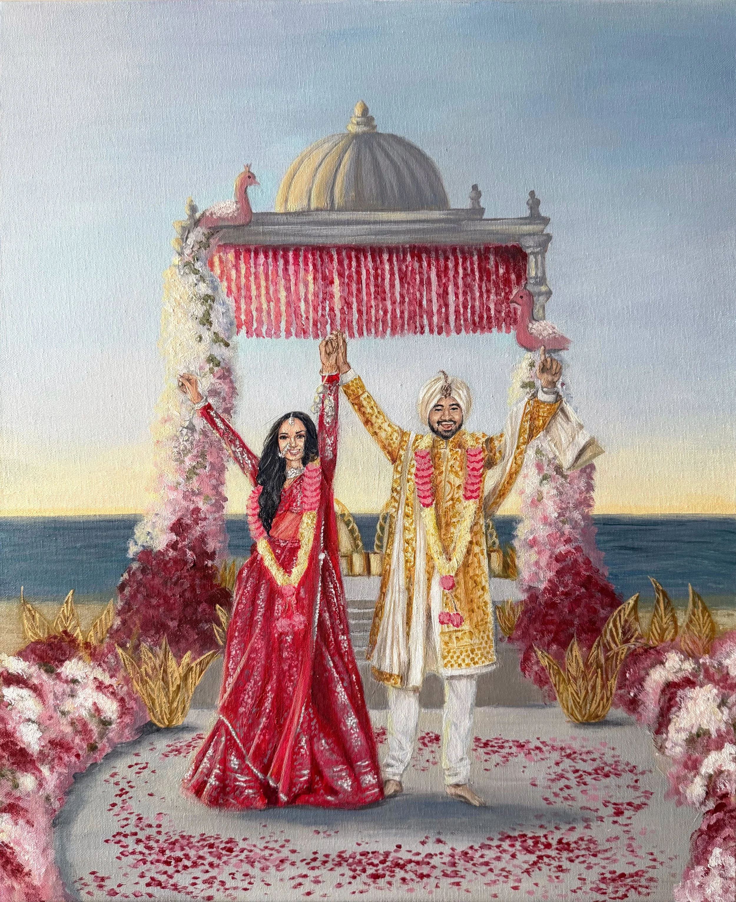 Live wedding painting for indian bride and groom