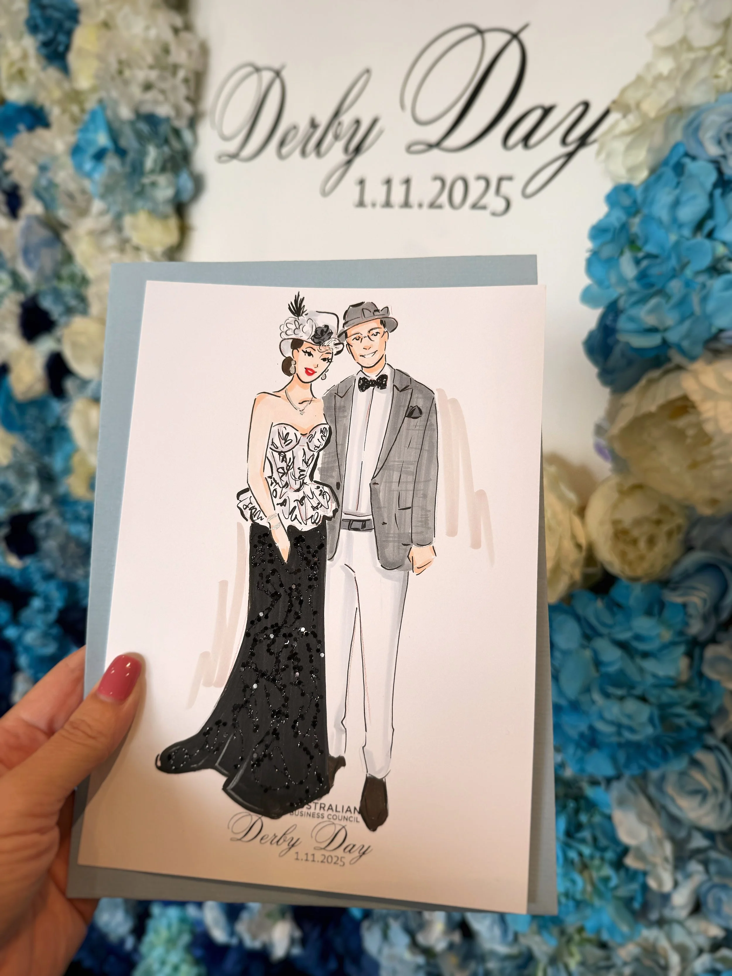 Couple fashion stylized sketch on 'Derby Day' event