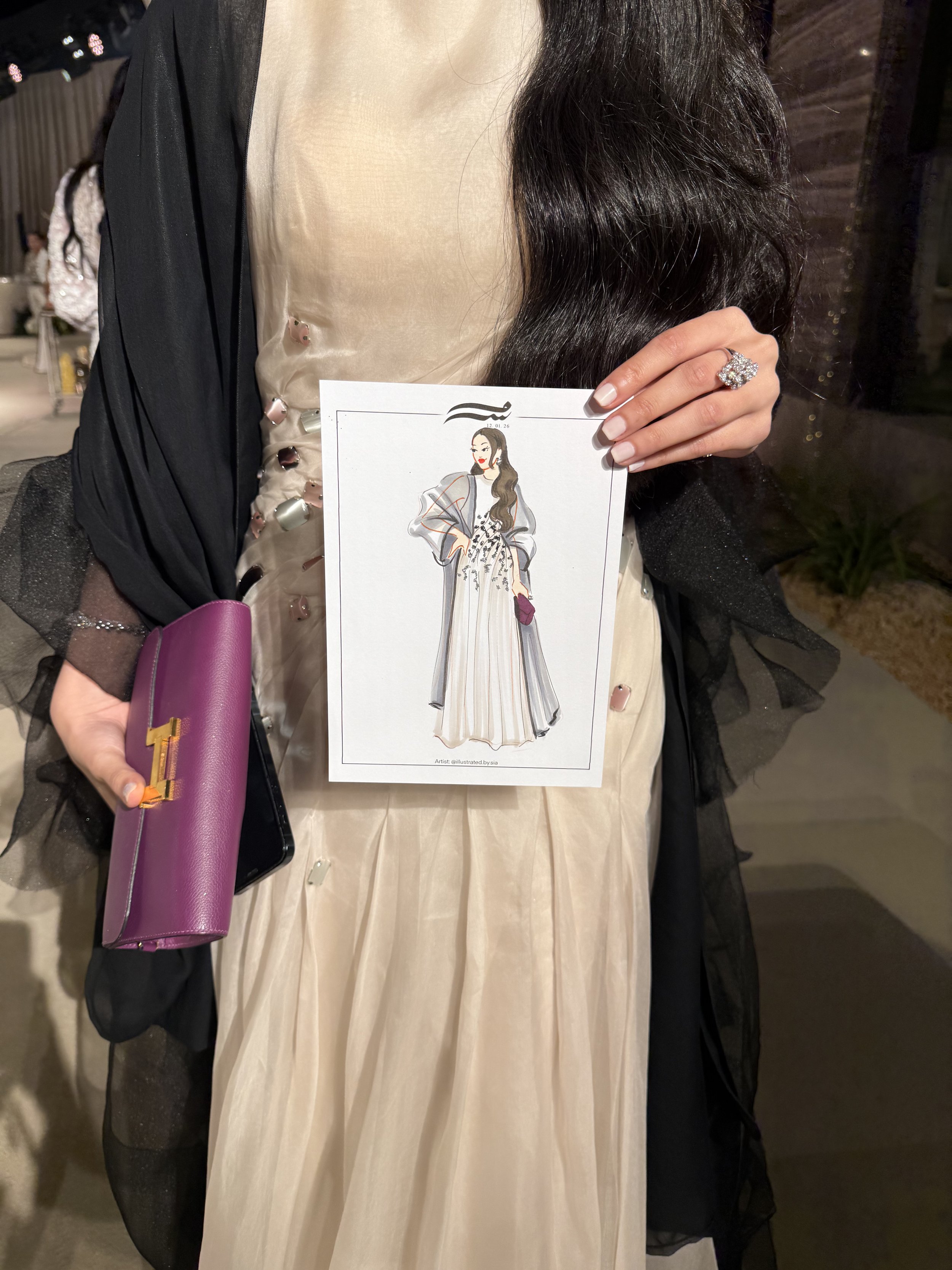Fashion portrait sketch created during wedding or event