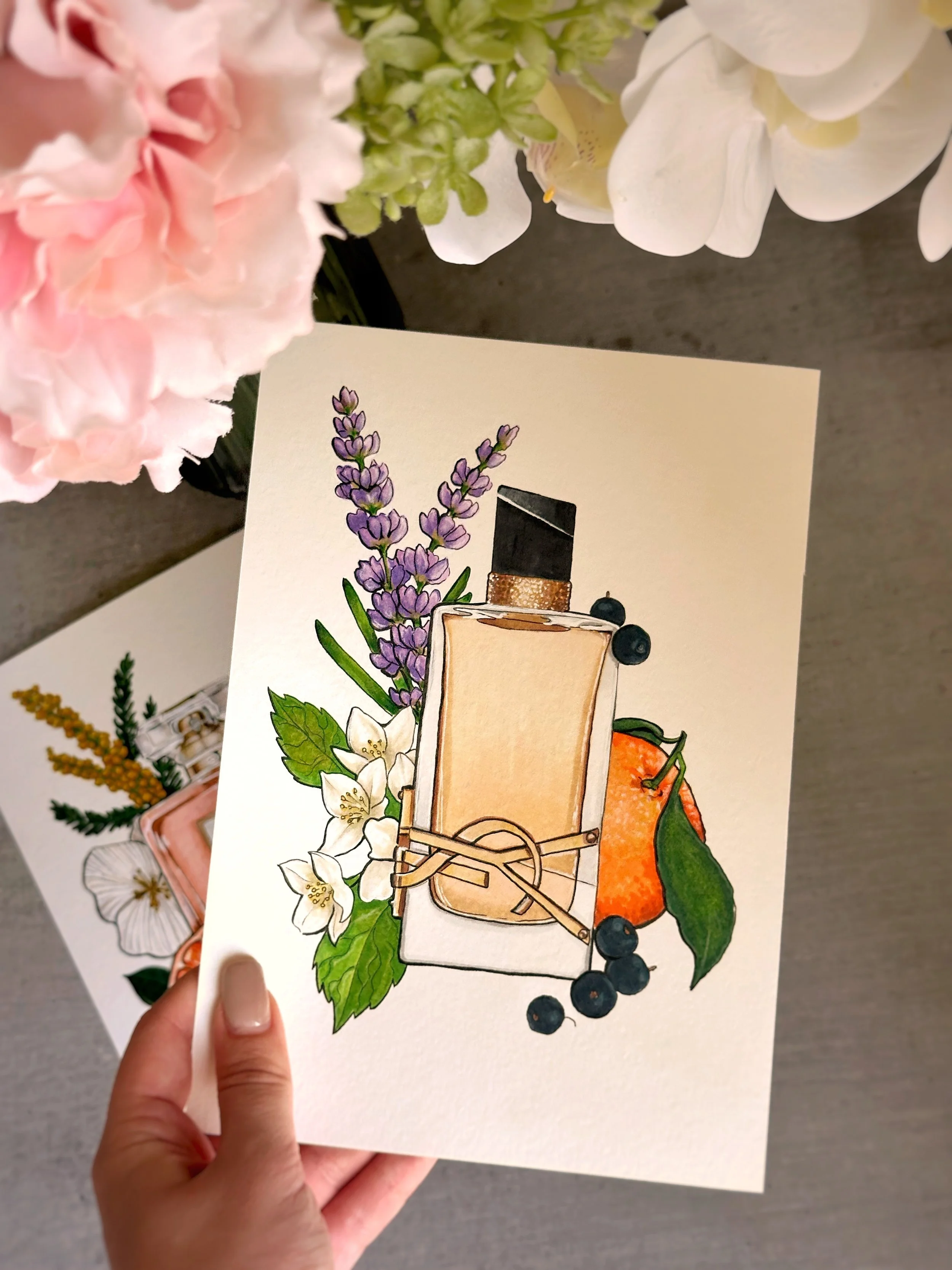 A fashion illustration of perfume bottle