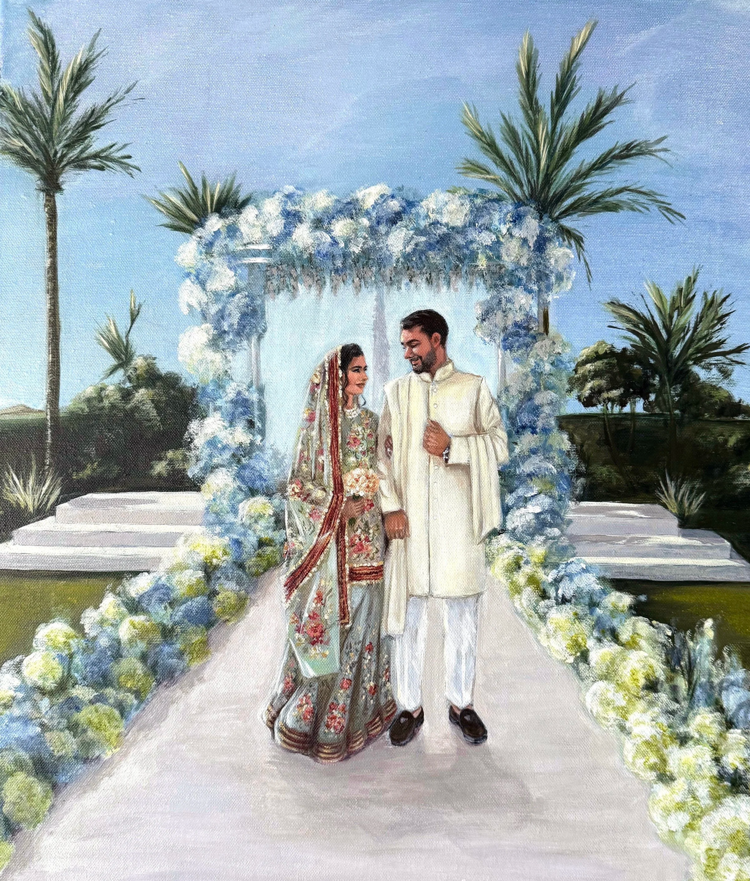 Live wedding painting for bride and groom