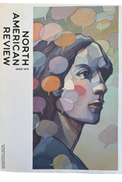 Cover of a book titled 'North American Review' with a colorful, abstract portrait of a woman's face in profile.