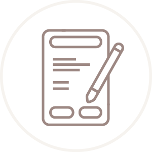 Icon of a pen with a form, representing medical paperwork or notes.