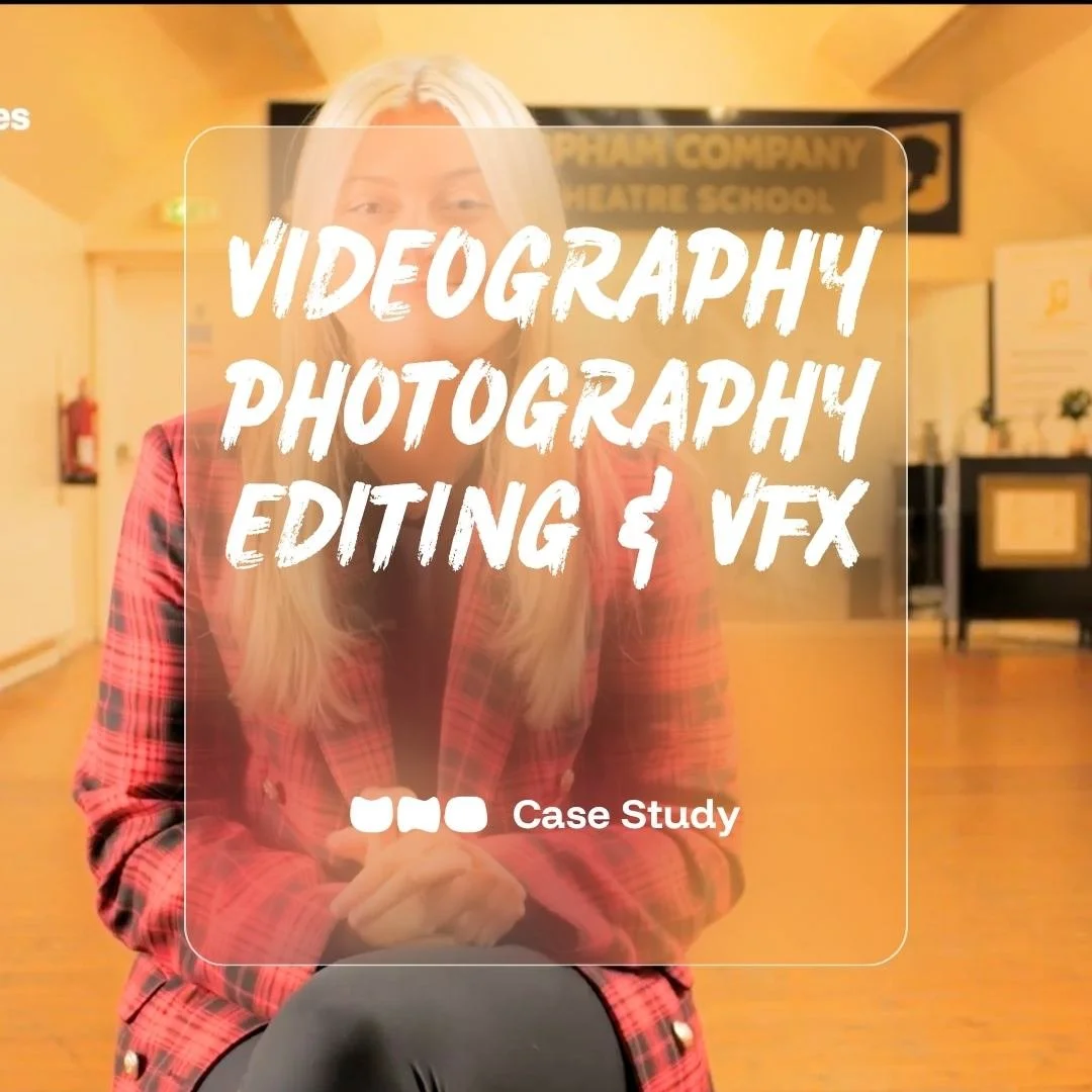 Woman with blonde hair sitting in a room with yellow walls, with text overlay that reads 'Videography, Photography, Editing & VFX'.