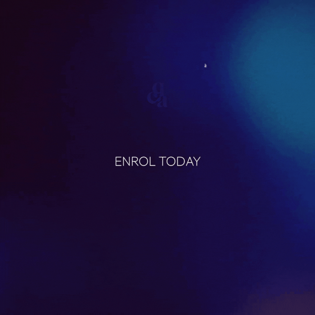 Digital background with blue and black gradients, with the Creative Quarter logo overlaid and the text 'Enroll Today' beneath it