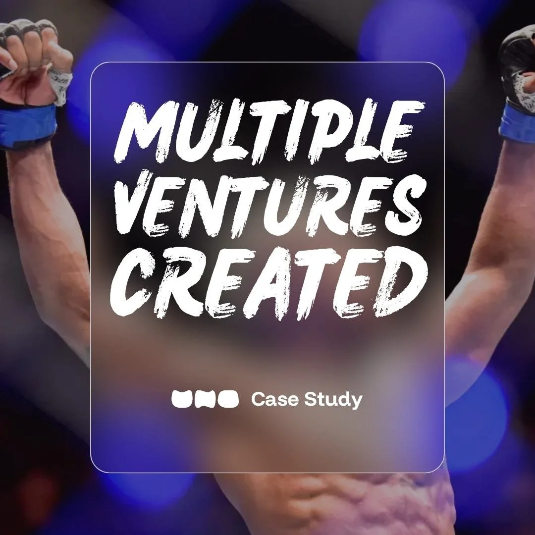 Marc Diakiese raising his arms in victory in the octagon, with overlay text that reads 'Multiple Ventures Created' and 'venture partners for athletes'