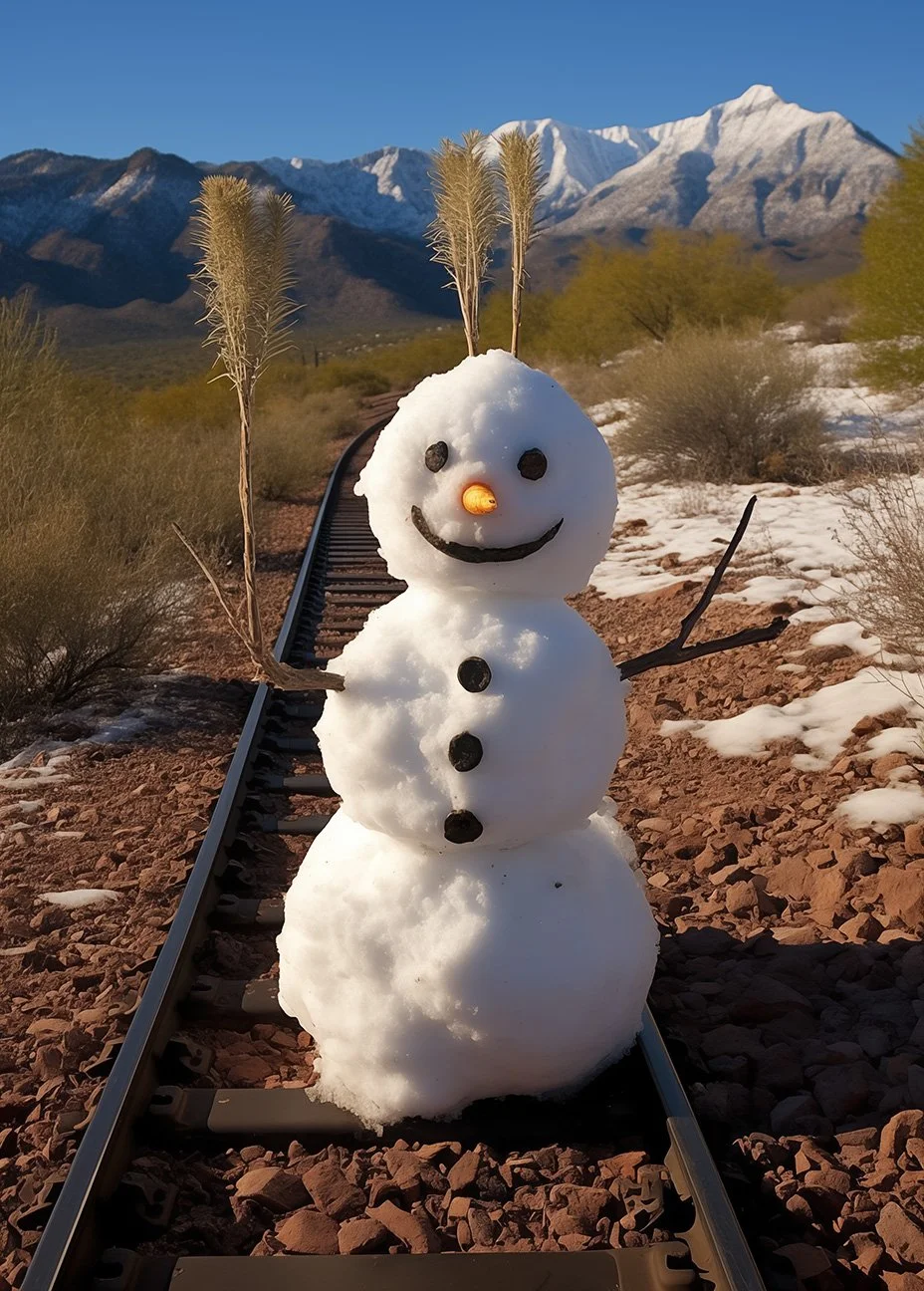 sneeuwman op spoor met glimlach als symbool voor opnieuw op het juiste pad komen, balans tussen lichaam en energie
