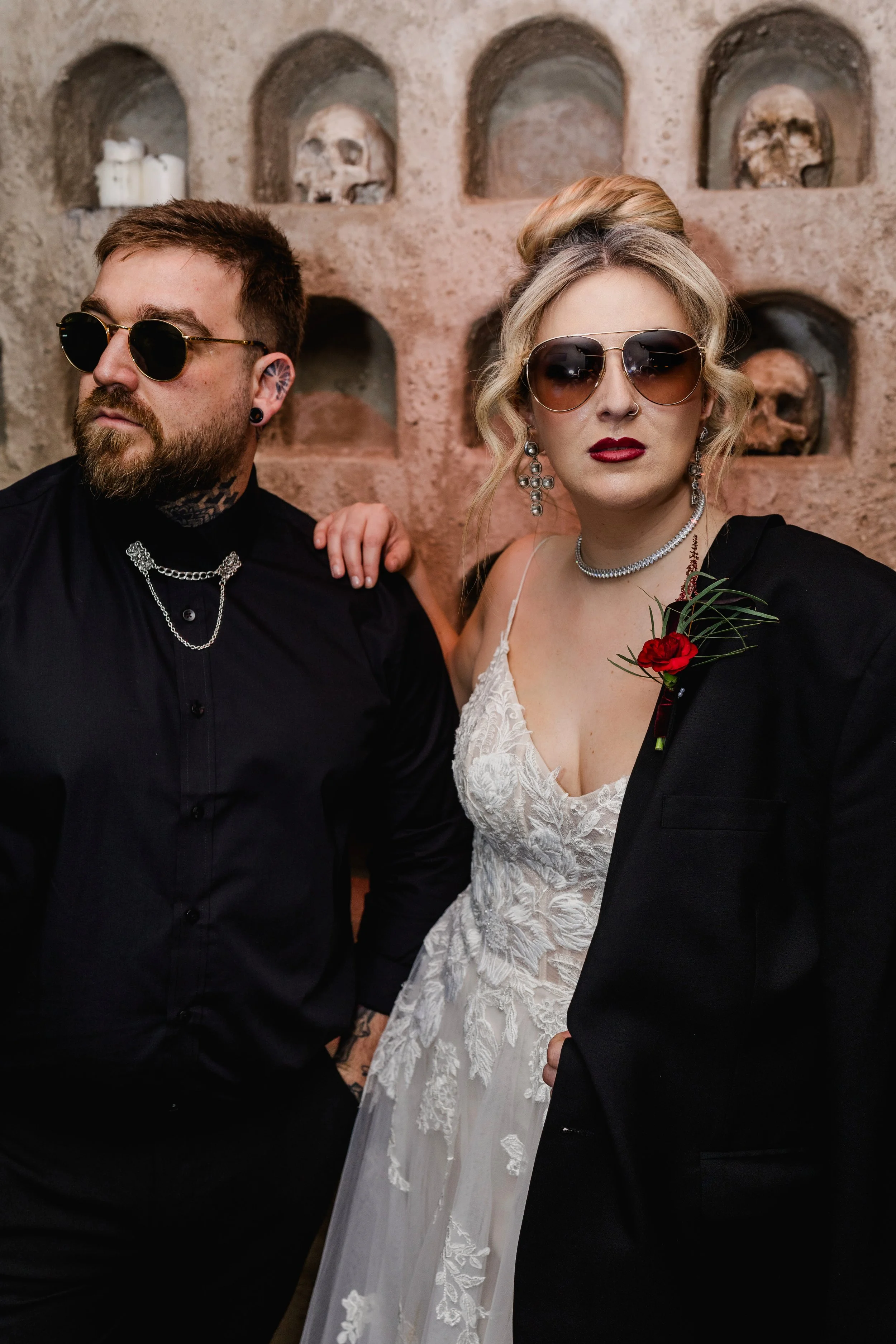 Modern alternative wedding couple portrait at Church Temple of Fun Sheffield