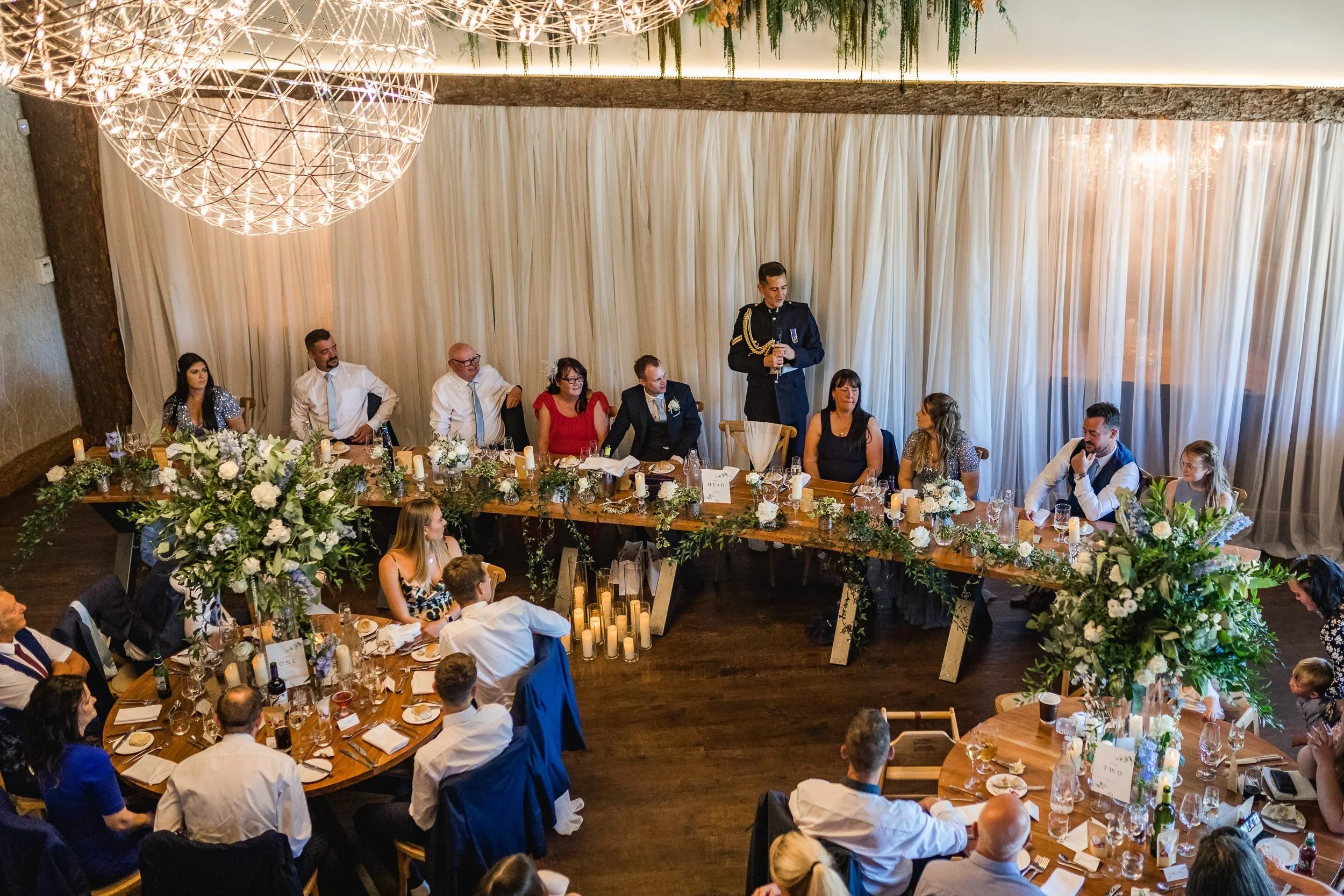 Groom giving a speech during the wedding breakfast at Oaklands Grand Lodge wedding venue in Driffield.