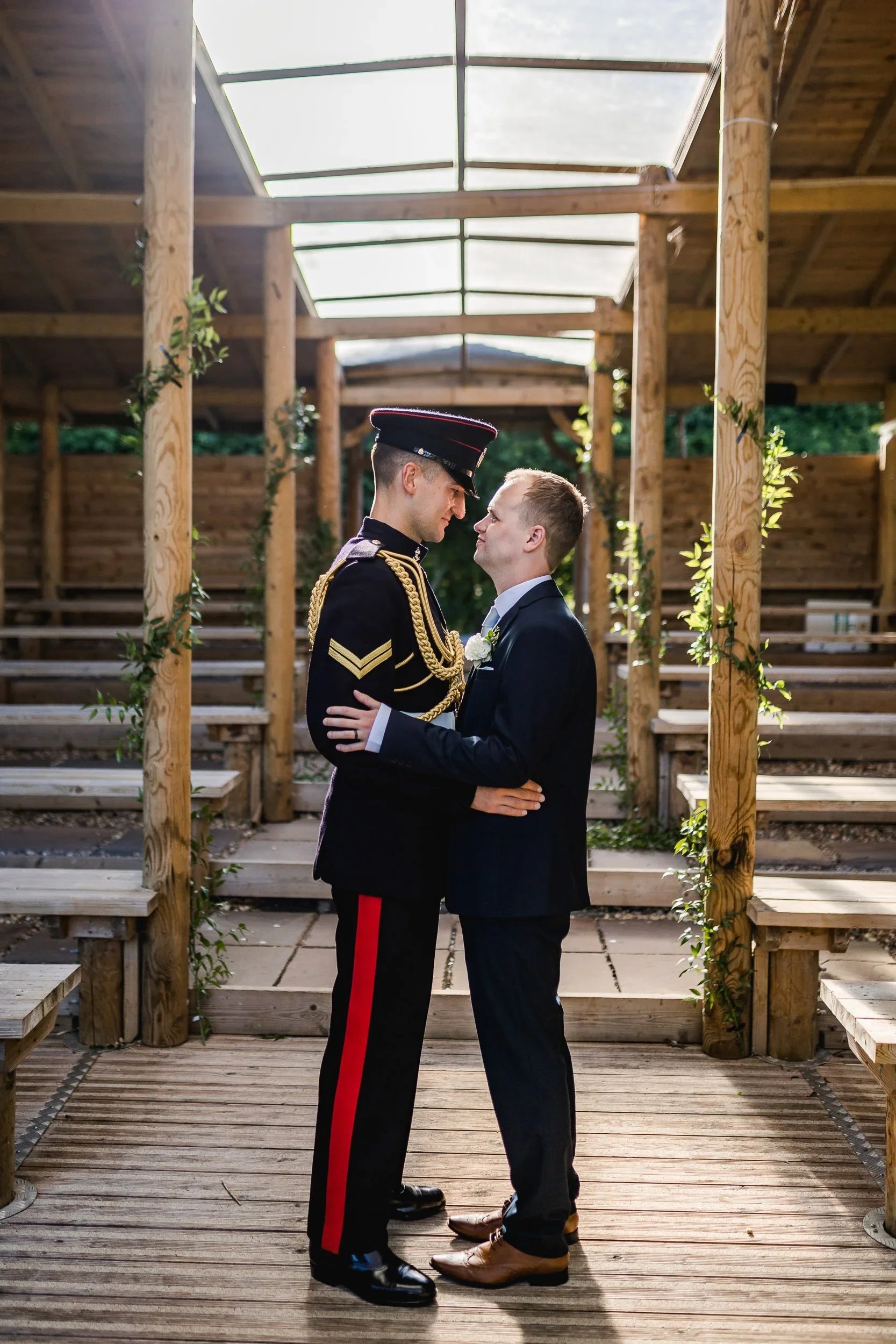 Grooms portrait inside the lakeside pavilion at Oaklands Grand Lodge wedding venue in East Yorkshire.