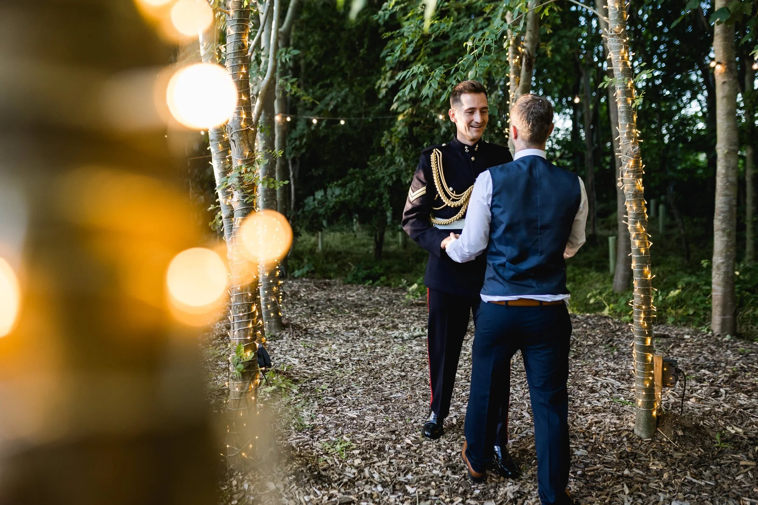 Golden hour evening portraits at Oaklands Grand Lodge wedding venue woodland area in Driffield.