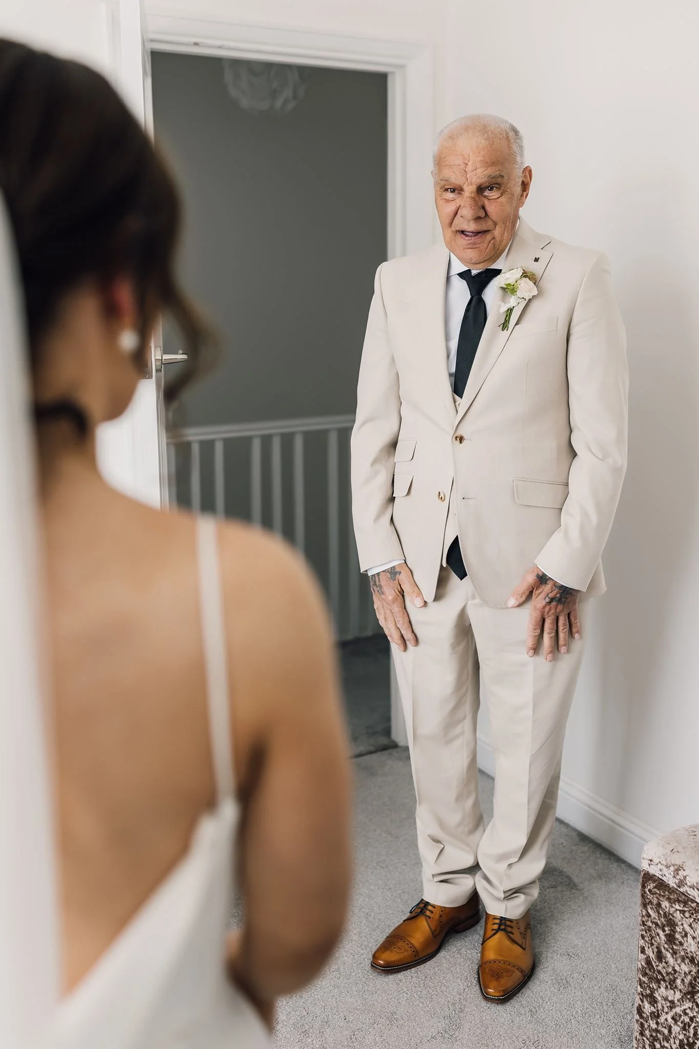 Rachel’s dad seeing her in her wedding dress