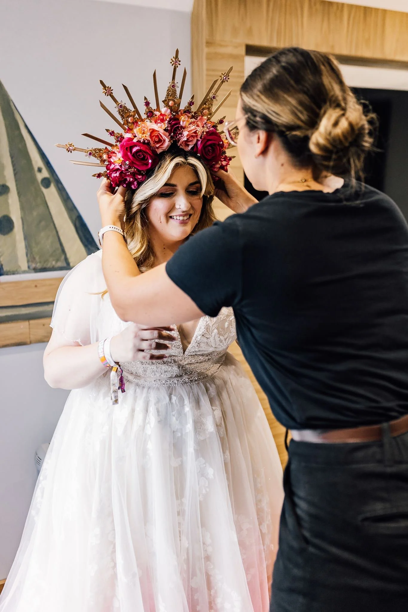 Chloe sharing a hug during her wedding preparations