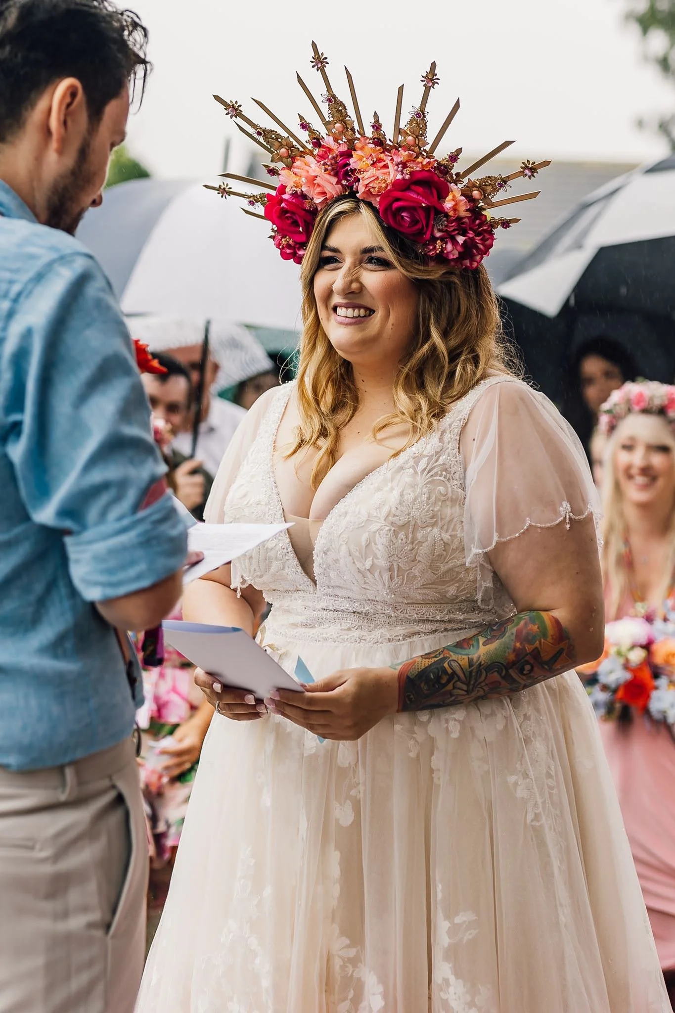 Chloe laughing during the wedding ceremony