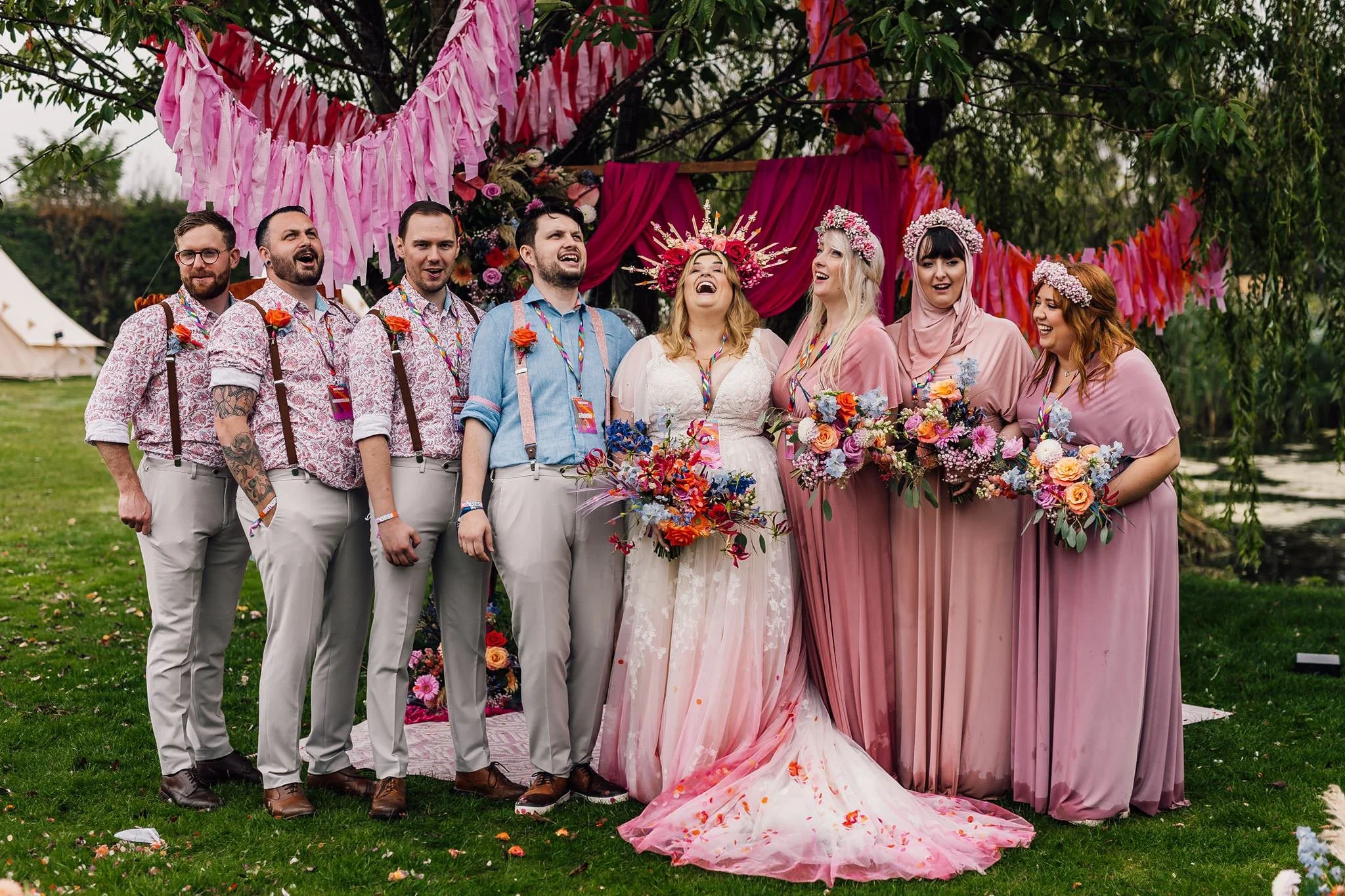 Chloe and Aaron with their wedding party at Pitch 21