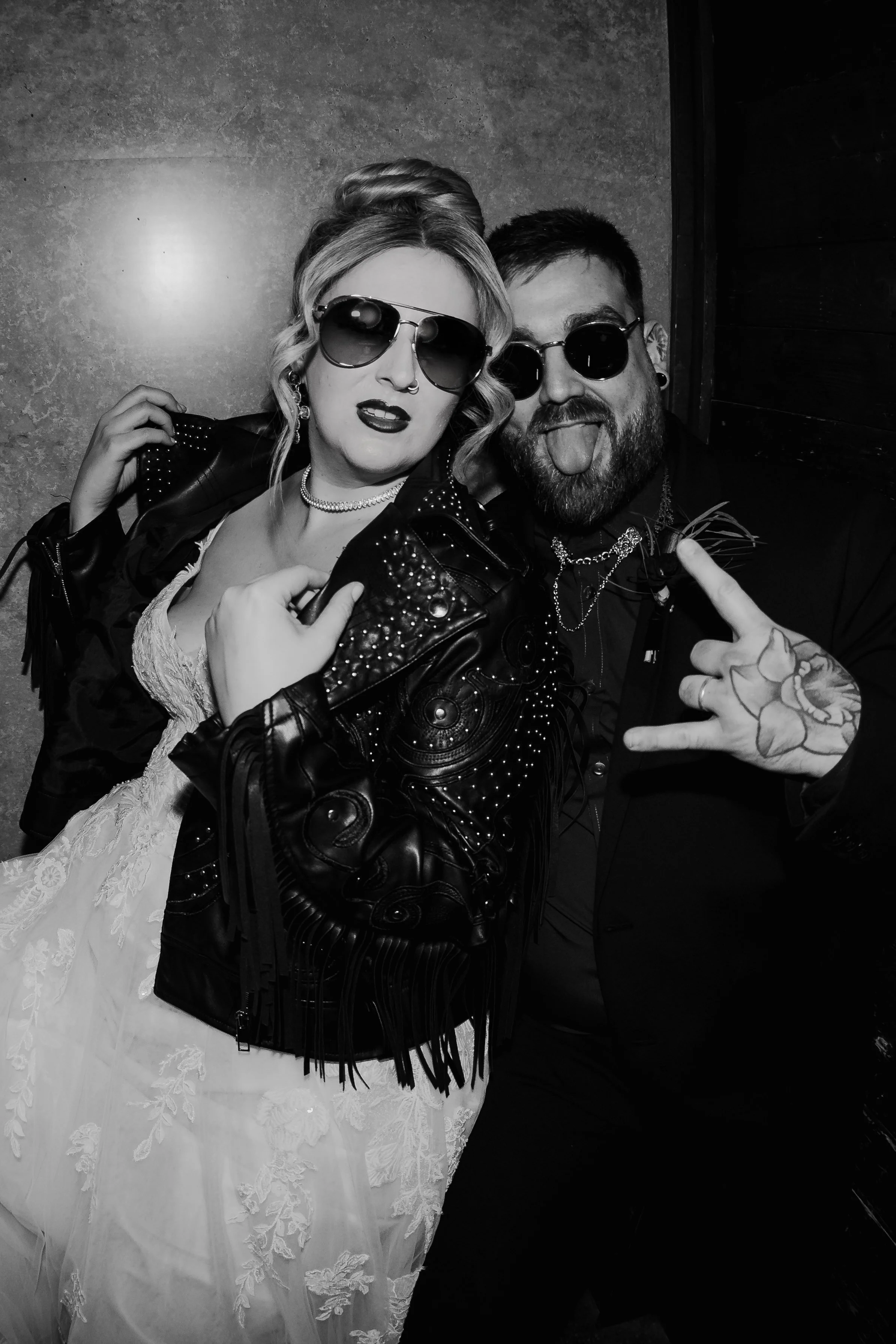 Edgy alternative wedding couple portrait at Church Temple of Fun Sheffield with rock and roll vibe