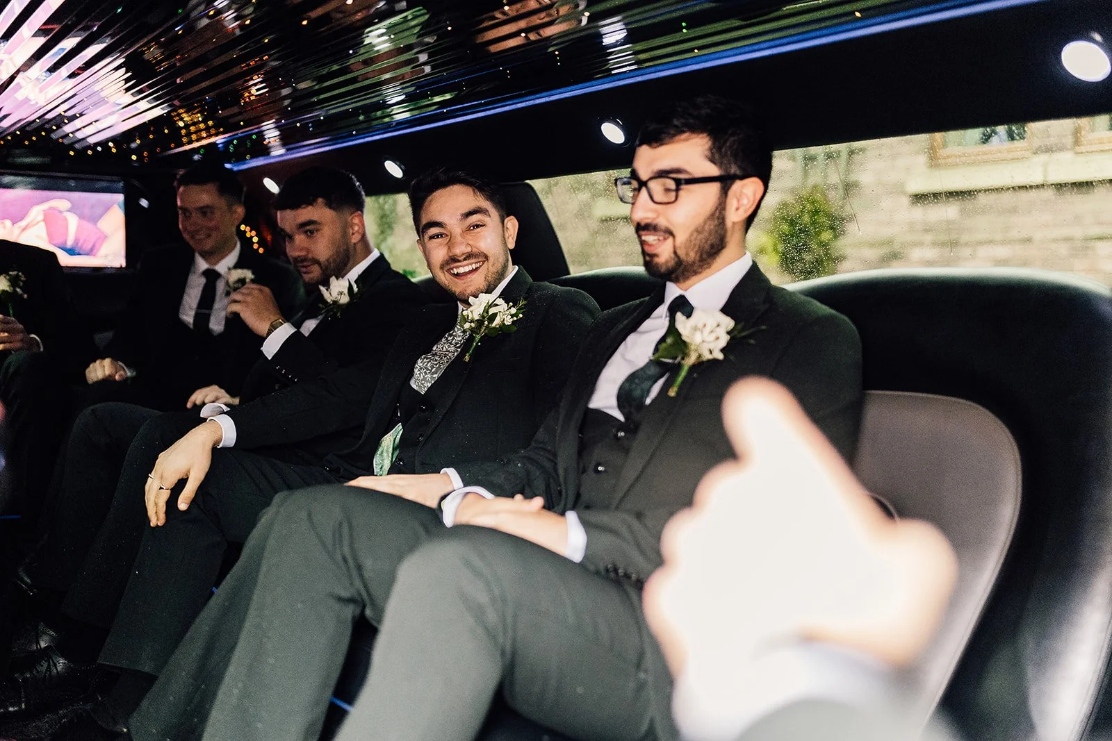 Rory and his groomsmen travelling together on the wedding morning