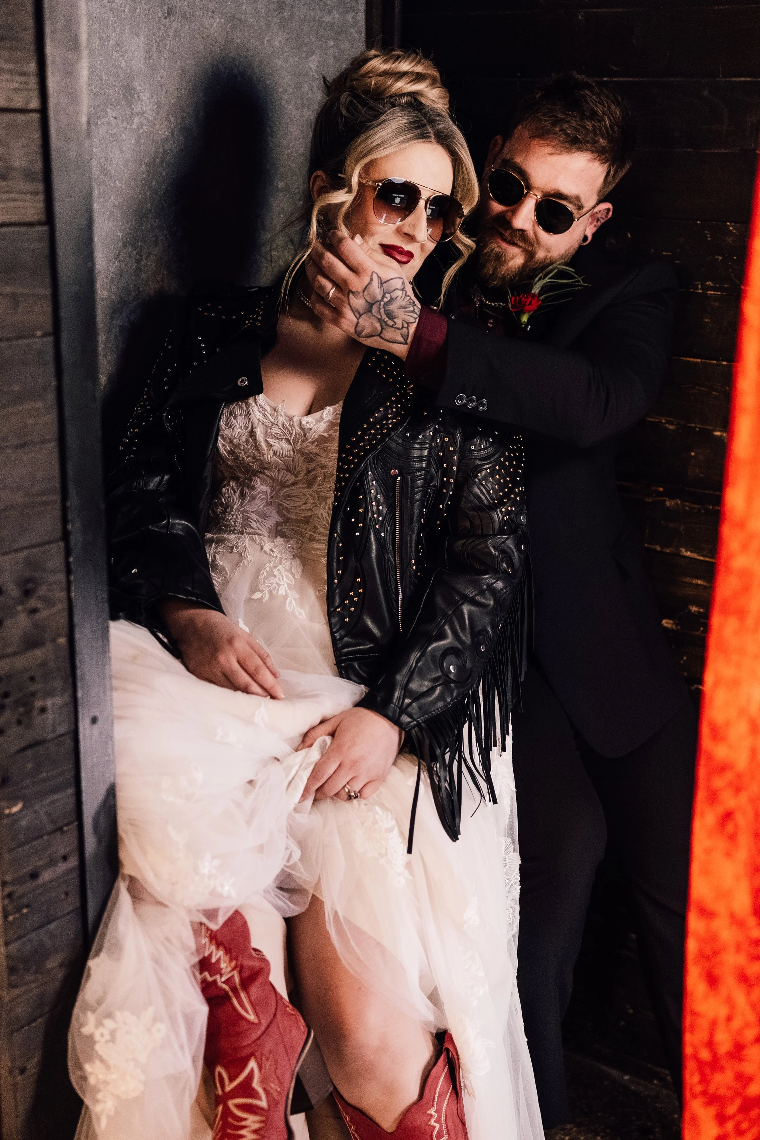 Intimate alternative wedding couple portrait at Church Temple of Fun Sheffield