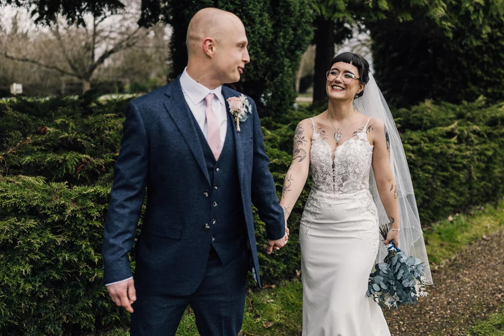 Lucy and Jack enjoying a moment together in the gardens at Tickton Grange
