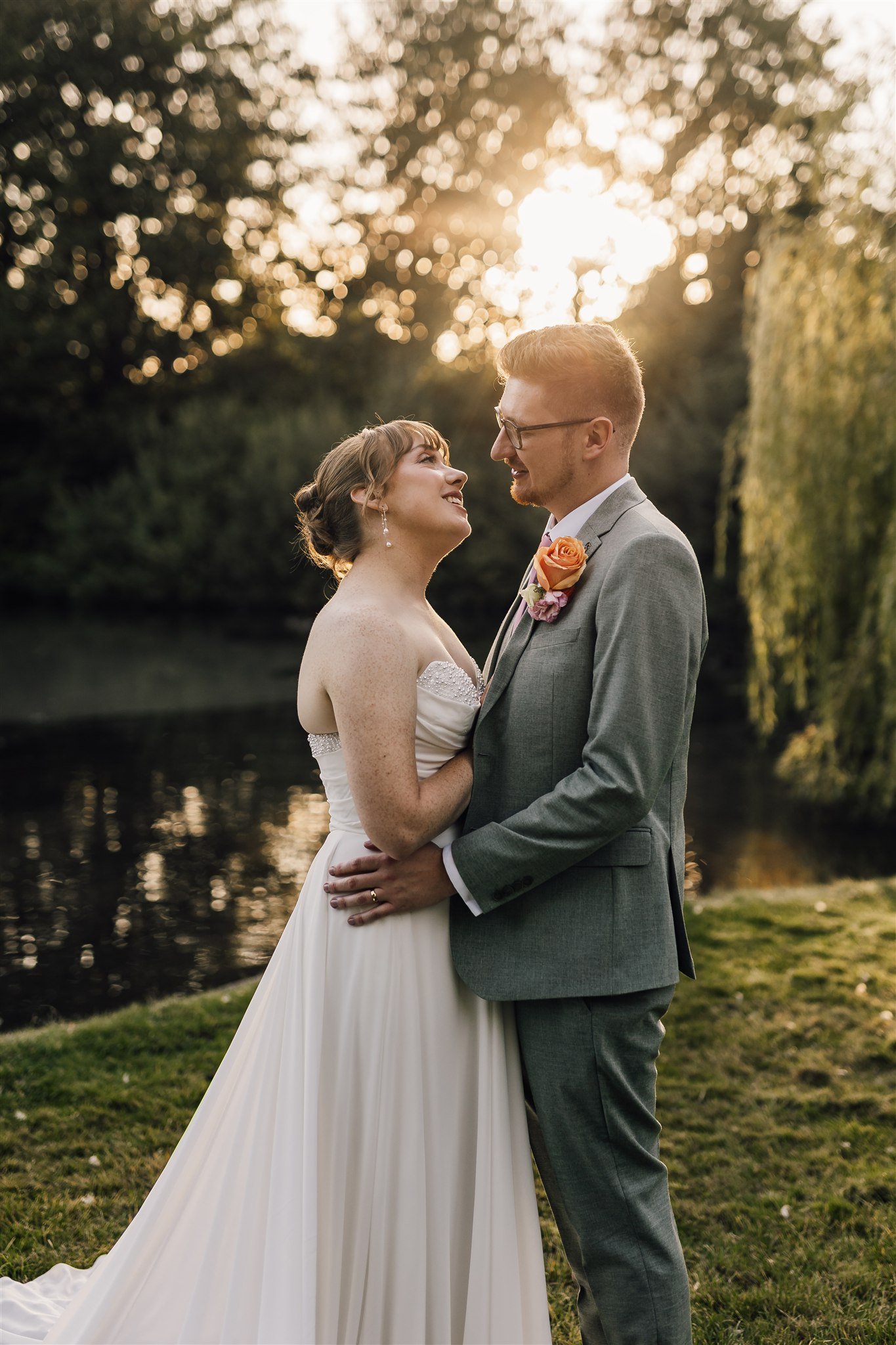 Romantic golden hour wedding portrait at East Riddlesden Hall captured by a West Yorkshire wedding photographer