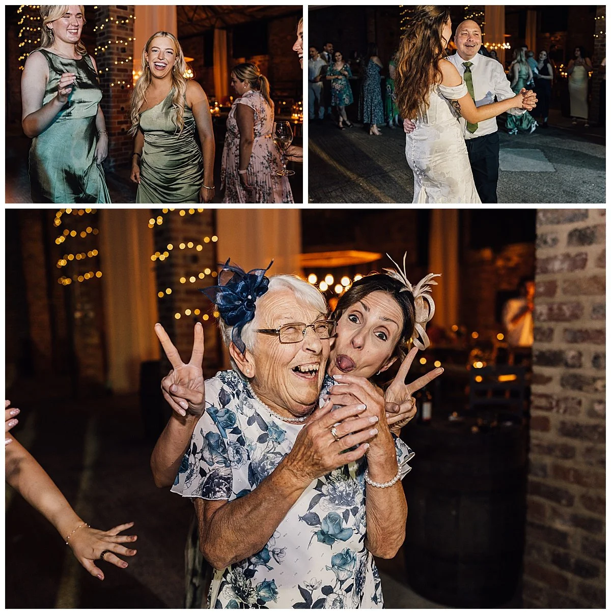 Evening celebrations and wedding photography in the Piggery Barn at a White Syke Fields wedding.