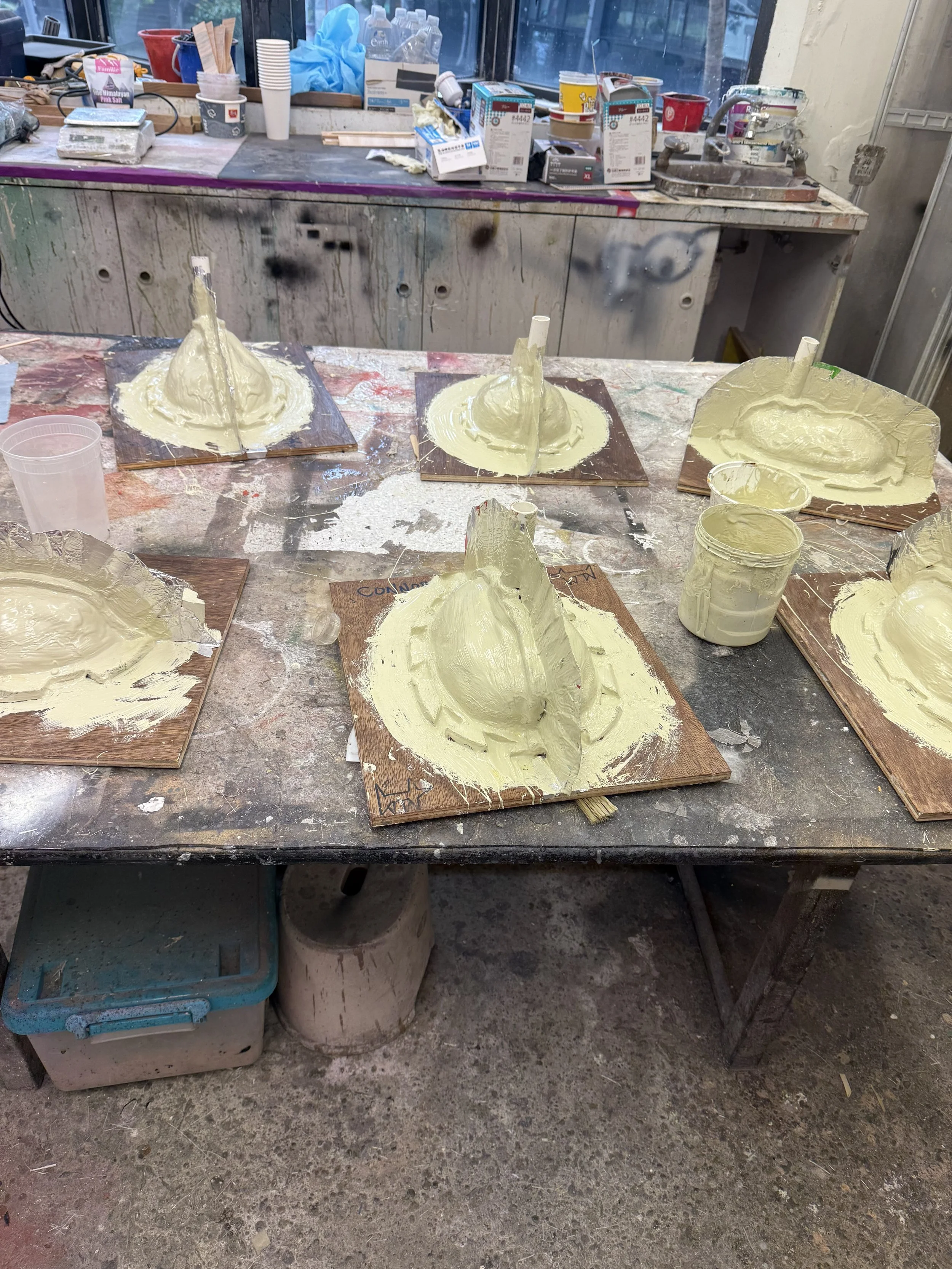 Building layers of fiberglass