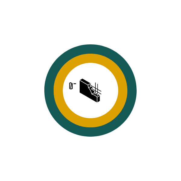 Icon representing the fire‑resistant and non‑combustible properties of GFRP composite materials, shown with stylized flames and safety rings.